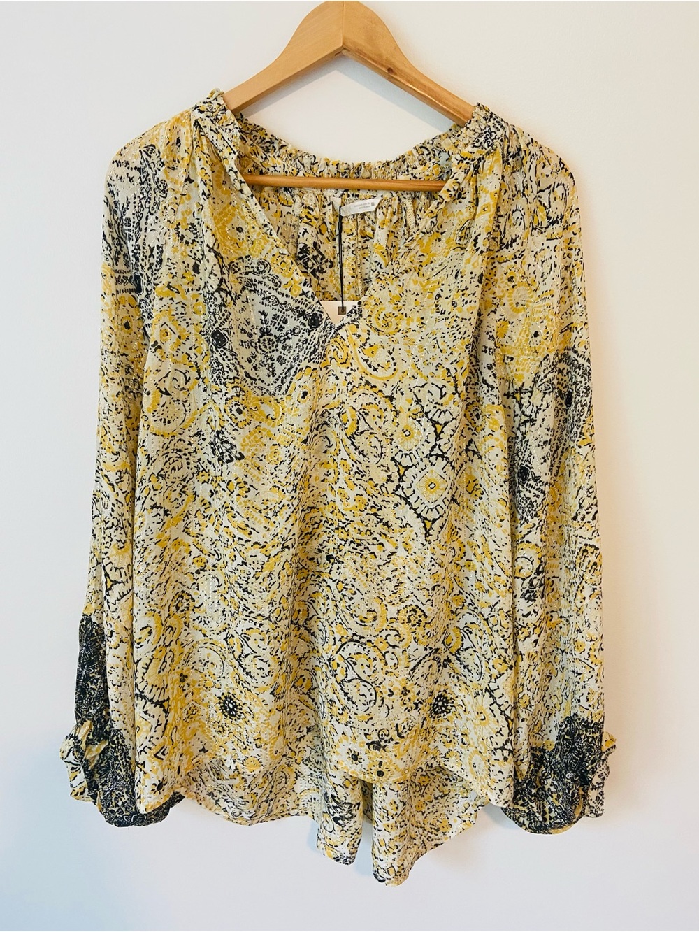 Zara Yellow and Black Paisley V-Neck Tunic